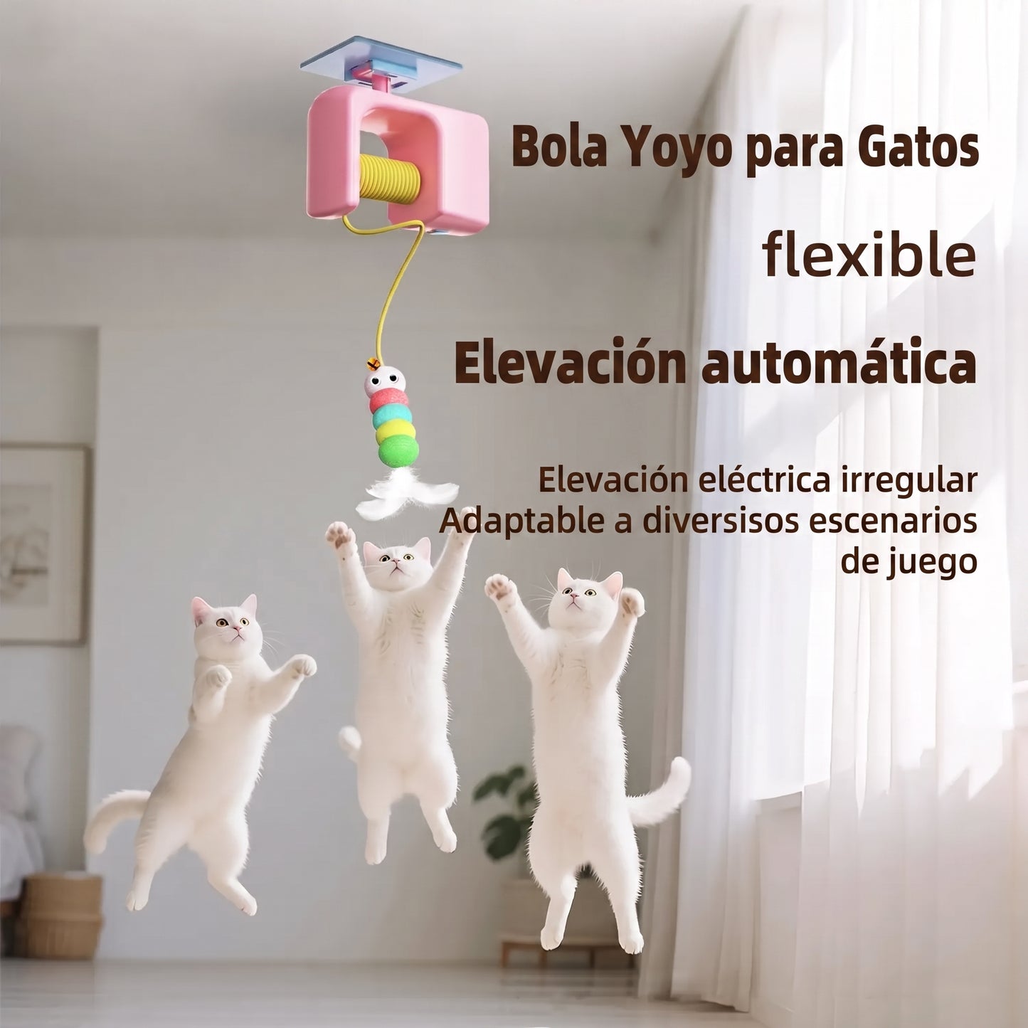 Oruga Mágica Eléctrica para Gatos con Oruga y Plumas – Juguete Interactivo para Gatos de Interior