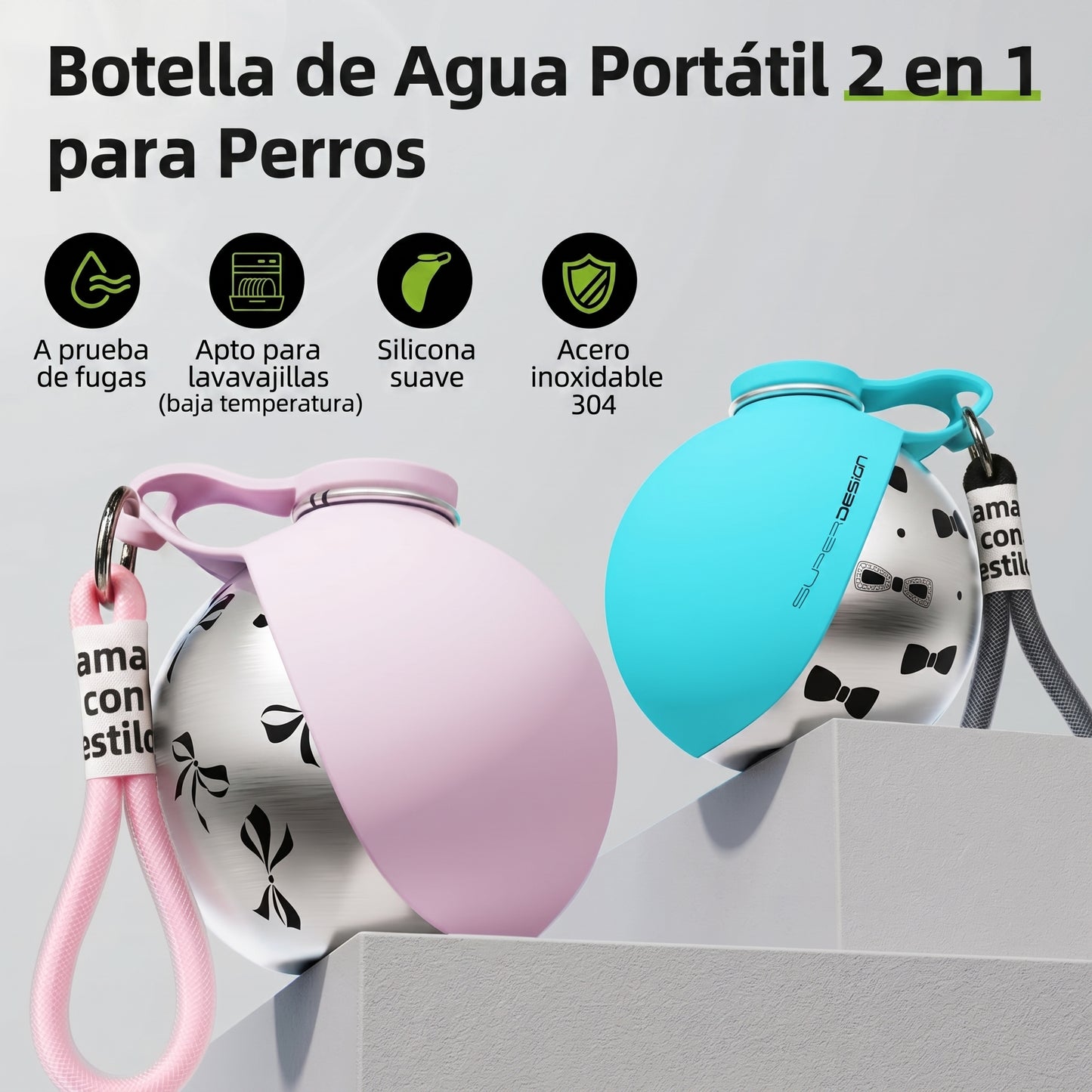💧 Botella de Agua 2 en 1 para Perros: Hidratación Fácil en Cualquier Aventura – Antigoteo y Compacta